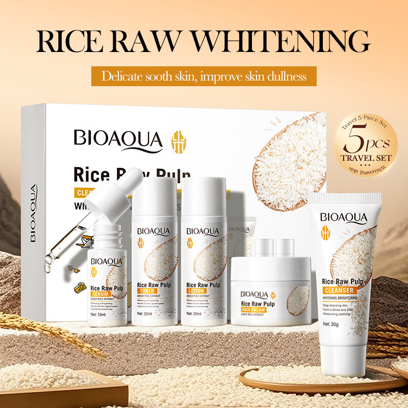 Luxury Skincare Kit - 5 шт. BIOAOUA рисовый сырой отбеливающий